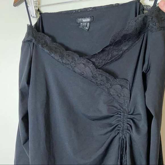 Lace Stretch Cinch Top Ruche String Long Sleeve Sleek Blouse Size Large - Picture 10 of 14